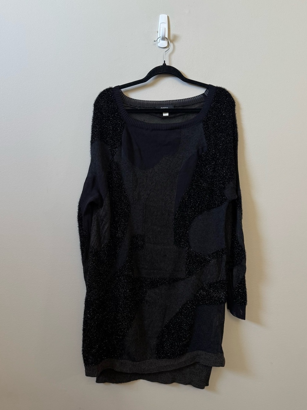 Diesel textured black metallic multi patchwork linen blend tunic knit 💜